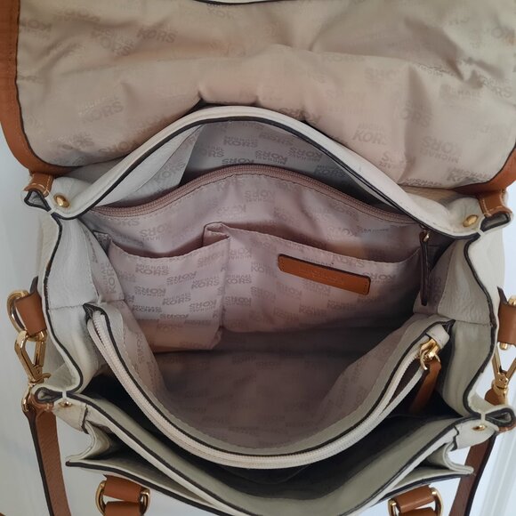 Michael Kors Margo White Pebble Leather Logo Top Handle Satchel Bag - Picture 4 of 9